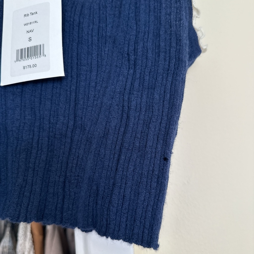 Blue Ribbed Ruffled Sleeveless Tank Top - Picture 2 of 3